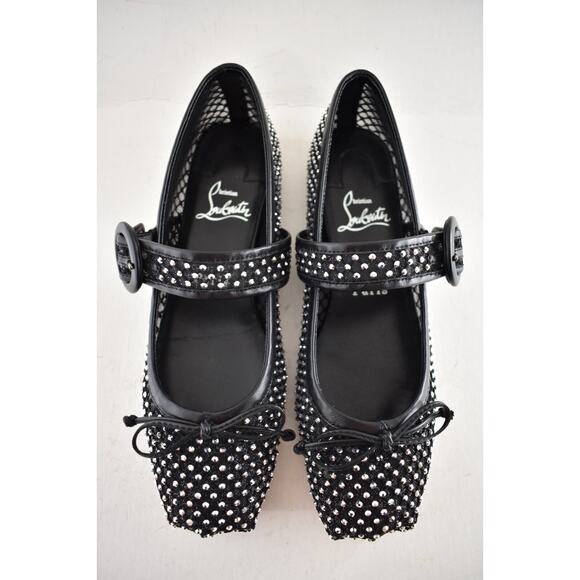 Christian Louboutin Mamastrapitina Flat Black Crystal Mesh Ballet Ballerina 38.5 - Picture 14 of 16